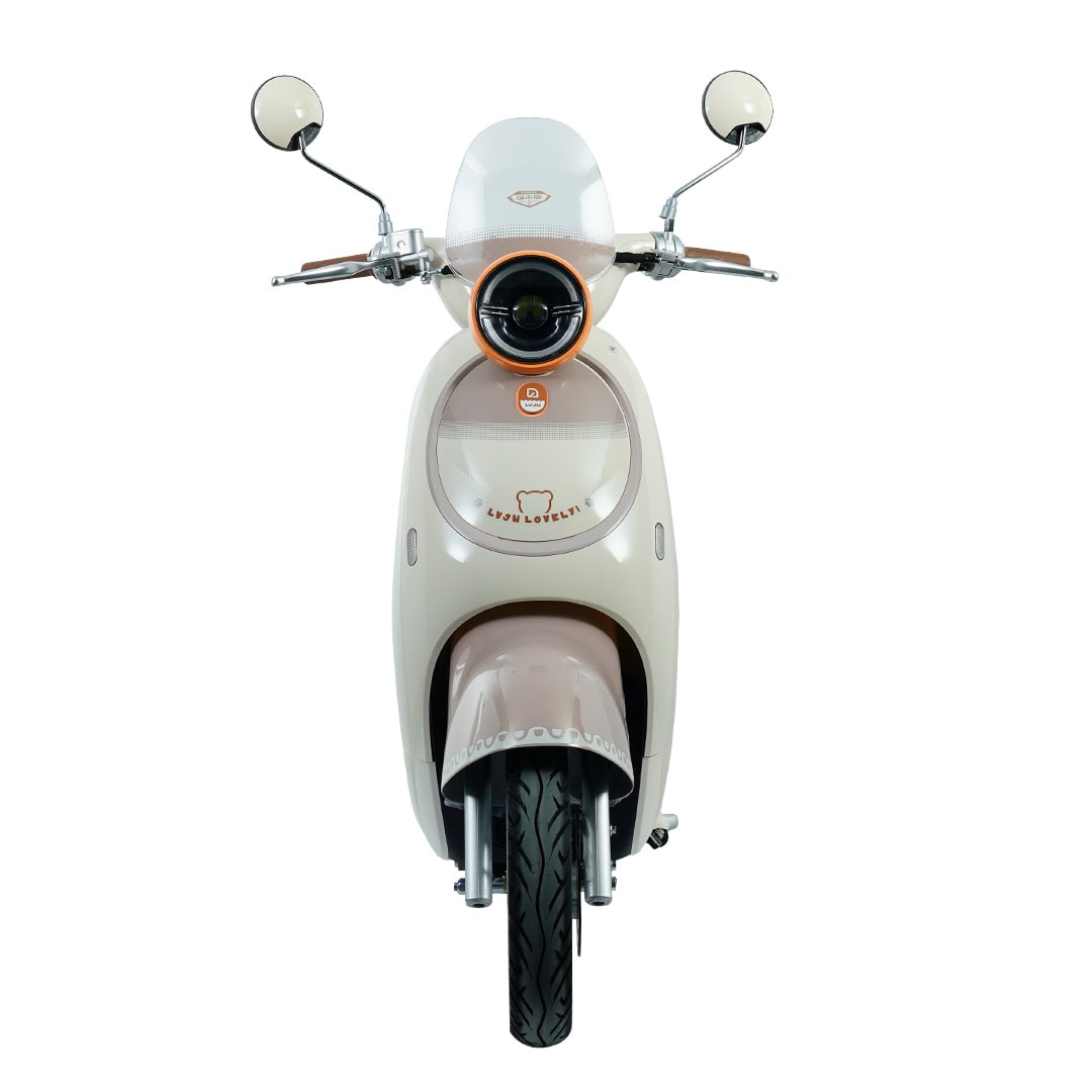 An electric scooter designed for urban commuting, featuring a sleek white body, digital display, and comfortable handlebars, ideal for eco-conscious travelers.