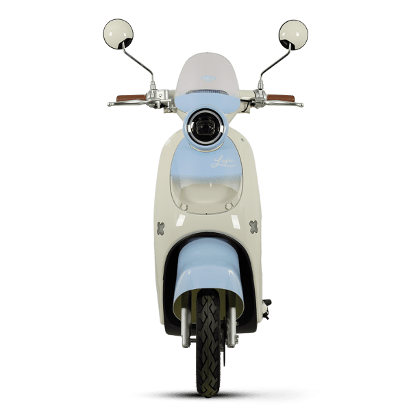 A modern, stylish electric scooter with a sleek design, featuring a comfortable seat, handlebars, and a front headlight, ideal for urban commuting and eco-friendly transportation.