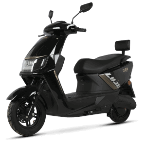 Electric scooter designed for adventure enthusiasts, featuring a sleek black finish and modern design. Perfect for urban commuting and outdoor exploration, compatible with WooCommerce apps for seamles.