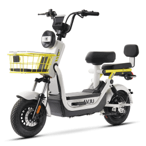 Electric bike with front basket, ideal for city commuting and short trips. Features a compact design, comfortable seat, and durable tires for smooth riding on various terrains. Perfect for eco-friendl.