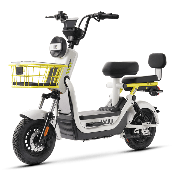 Electric bike with front basket, ideal for city commuting and short trips. Features a compact design, comfortable seat, and durable tires for smooth riding on various terrains. Perfect for eco-friendl.