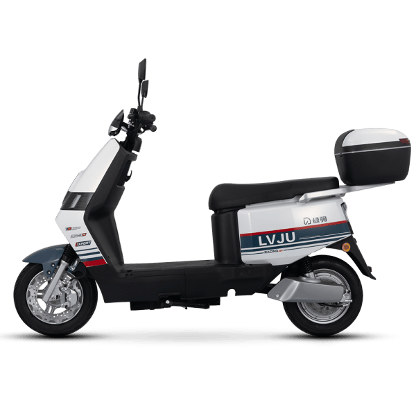 Electric scooter with modern design, suitable for city travel and eco-friendly transportation. Features a comfortable seat, storage box, and digital display for efficient riding.