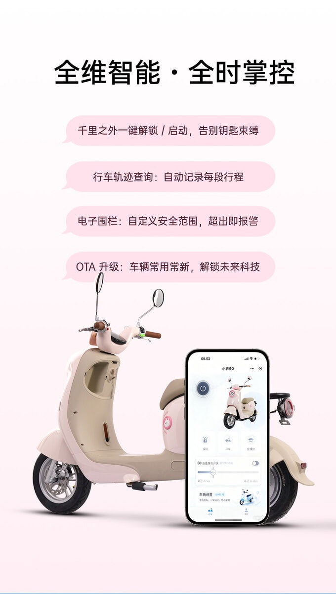 Smart electric scooter featuring app connectivity for real-time tracking, safety alerts, and OTA updates. Designed for urban commuting, offering convenience, security, and advanced technology integrat.