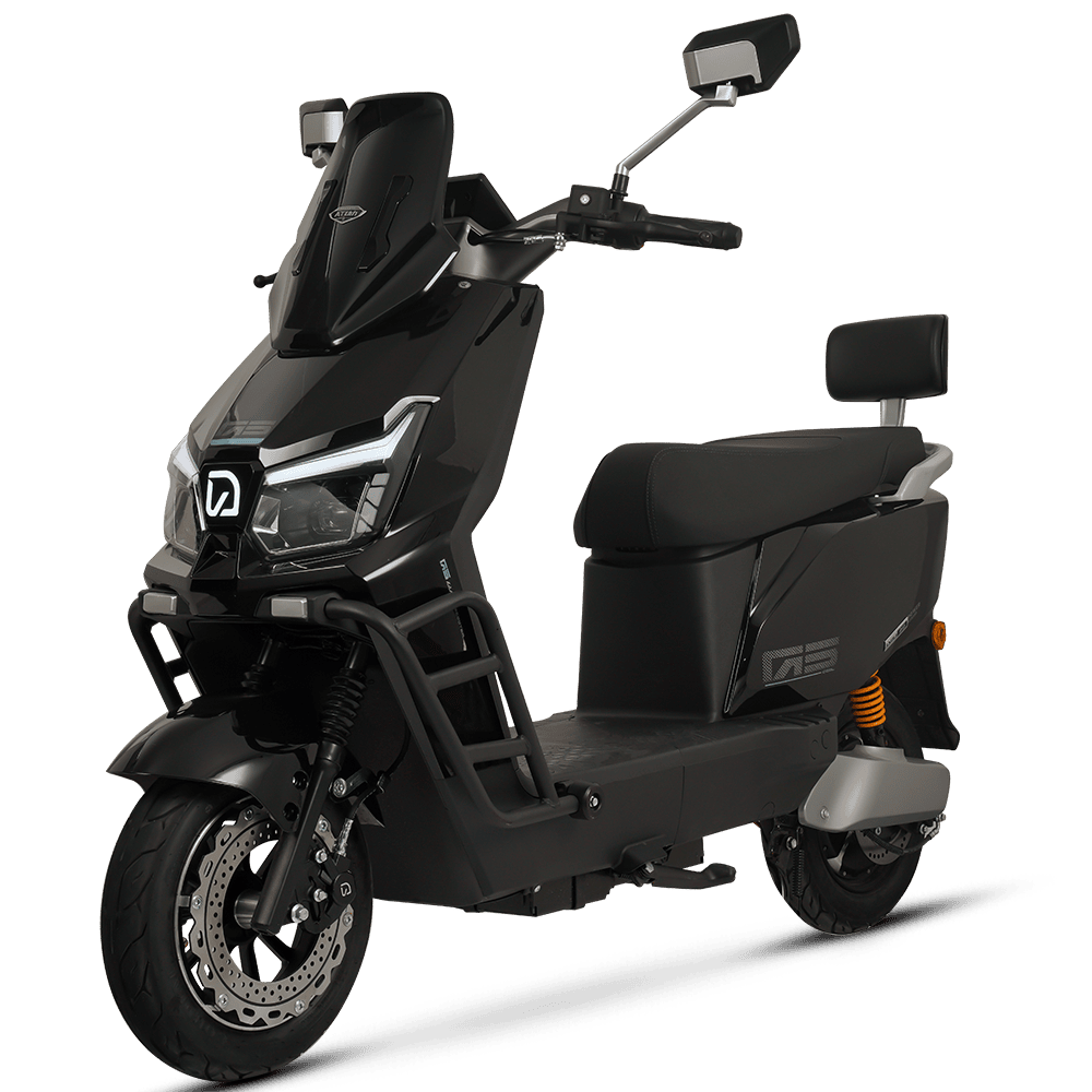 Electric scooter with modern design, suitable for city travel and delivery applications, featuring advanced battery technology and smart connectivity for efficient transportation.
