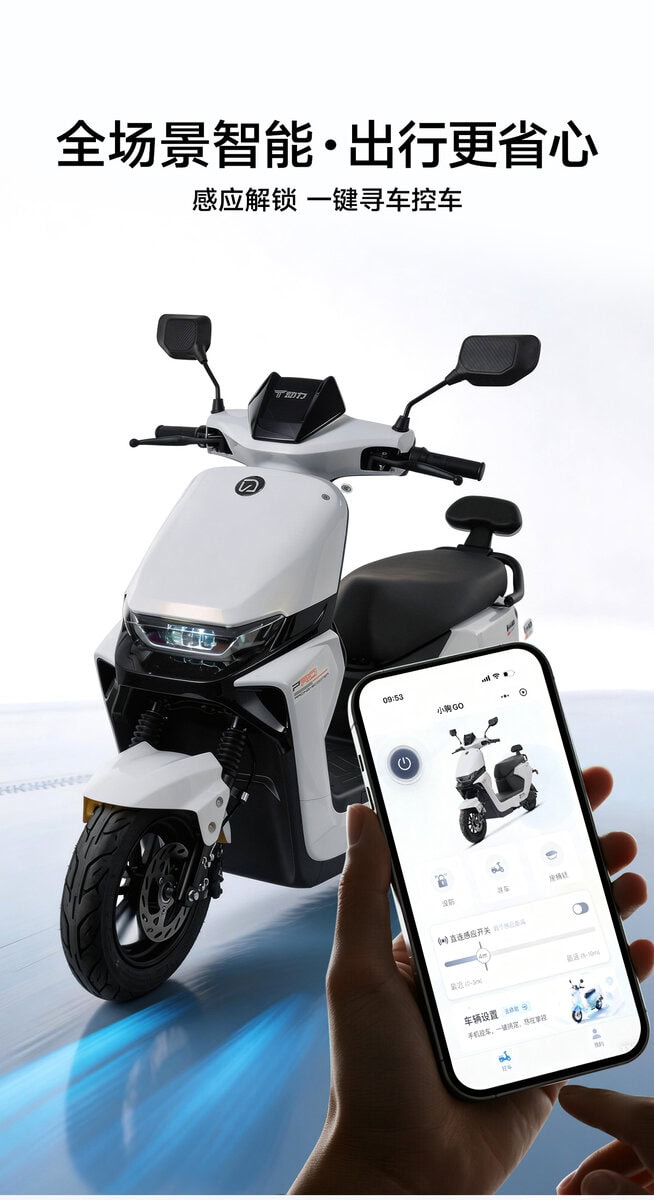 Modern electric scooter featuring app connectivity for easy control and navigation, ideal for urban commuting and eco-friendly transportation.