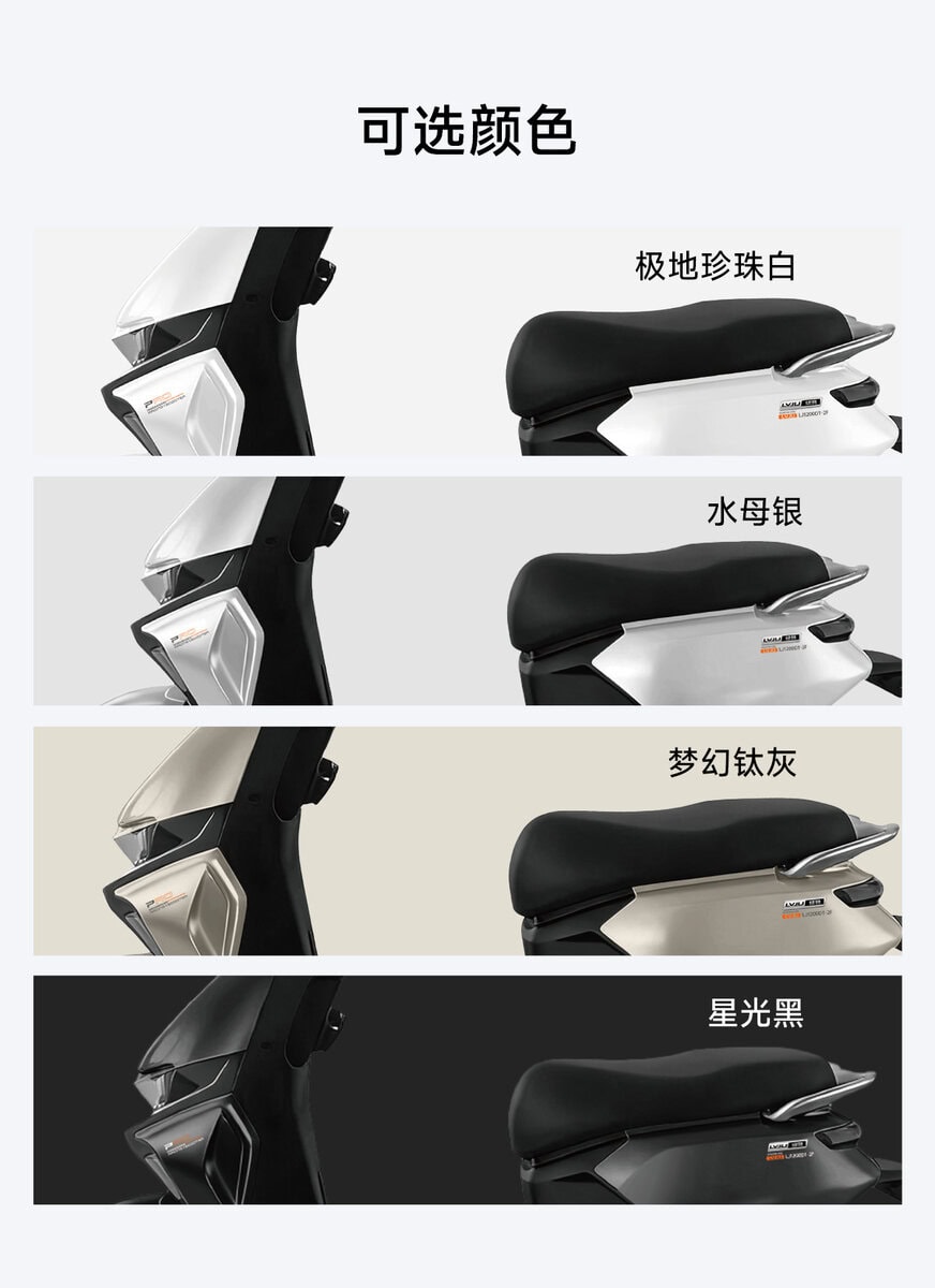 High-quality electric scooter featuring multiple color choices including pearl, silver, titanium, and black for personalized style.