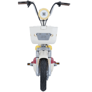 An electric bicycle featuring a front basket, ergonomic handlebars, and a digital display for easy riding and navigation. Perfect for urban commuting and eco-friendly transportation.