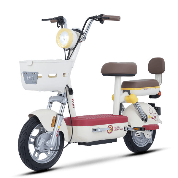 Electric kids' bike with safety lights, cushioned seat, and sturdy frame for safe riding and fun outdoor activity. Perfect for young children learning to ride.