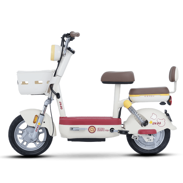 Electric scooter with a compact design, suitable for city commuting, delivery services, and eco-friendly transportation. Features a comfortable seat, front basket, and durable build for everyday use.