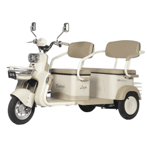 Electric vintage tricycle with passenger seats, perfect for eco-friendly transportation, leisure rides, and urban mobility solutions. Features a retro design, comfortable seating, and efficient electr.