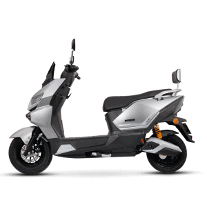 An electric scooter designed for efficient city commuting, featuring a sleek modern look, comfortable seating, and advanced battery technology for long-range travel.