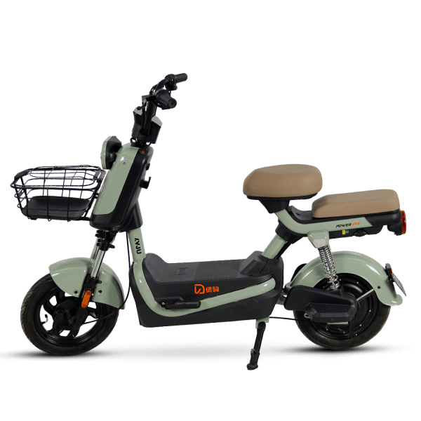 Eco-friendly electric scooter designed for city commuting and delivery, featuring a comfortable seat, front basket, and durable build for efficient transportation.