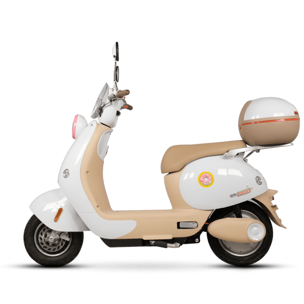 Electric scooter with storage box, ideal for city travel and eco-friendly transportation.