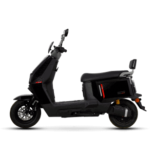 Electric scooter with modern design, suitable for city travel and eco-friendly transportation. Features a sleek black body, comfortable seat, and advanced battery technology for long-range rides.