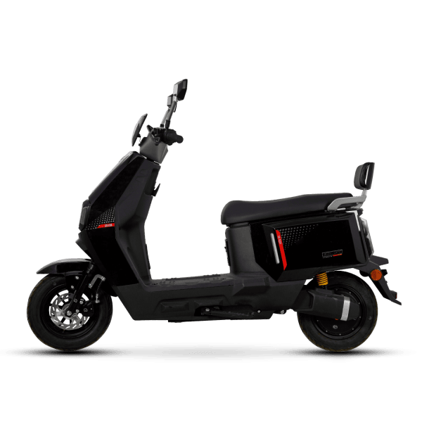 Electric scooter with modern design, suitable for city travel and eco-friendly transportation. Features a sleek black body, comfortable seat, and advanced battery technology for long-range rides.