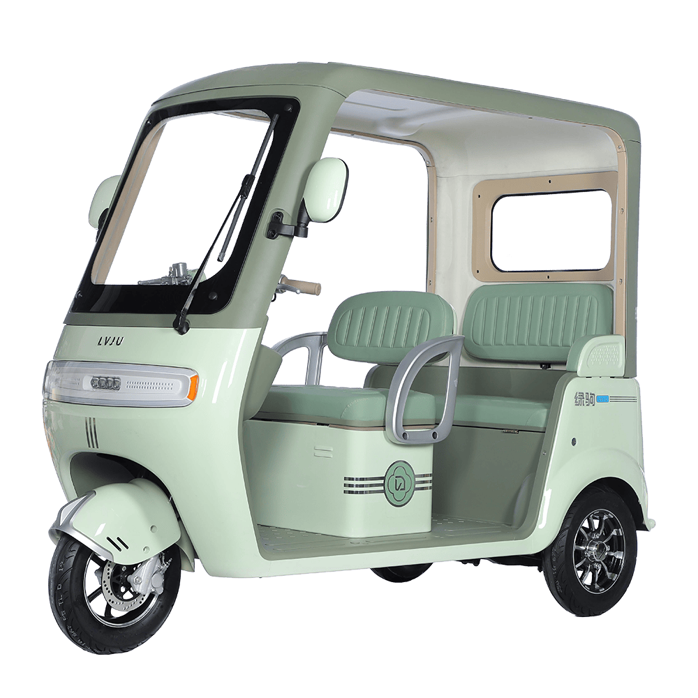 Modern electric rickshaw designed for eco-friendly urban transportation, featuring a compact build, comfortable seating, and efficient battery-powered motor.