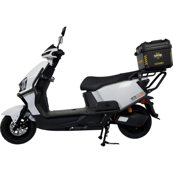 Electric scooter with storage box, ideal for urban commuting, delivery services, and eco-friendly transportation. Features a sleek design, durable build, and efficient battery for extended range.