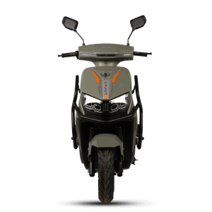 Modern electric scooter featuring a sleek lightning-inspired design, ideal for eco-friendly urban transportation and compatible with WooCommerce app integrations.