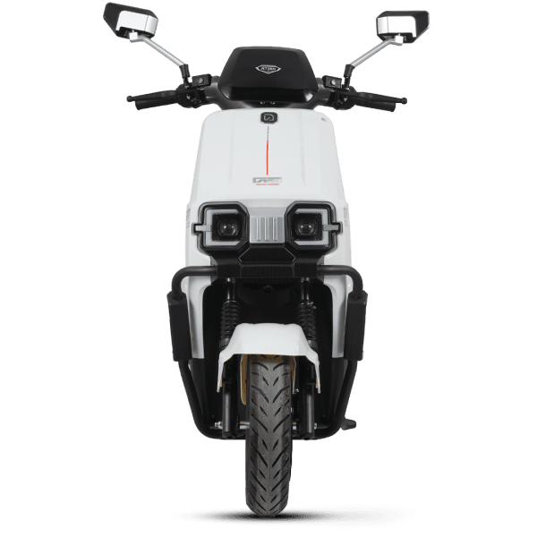 An electric motorcycle featuring a sleek, modern design with dual headlights, digital display, and ergonomic handlebars, ideal for eco-friendly urban transportation and bike-sharing apps.