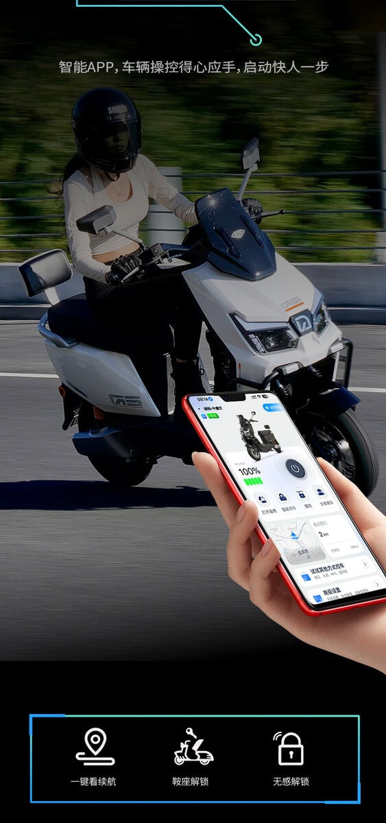 Smart scooter with mobile app integration for easy riding and management.