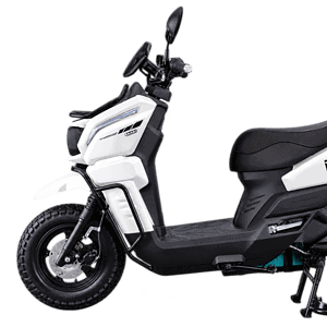 Modern white electric scooter with black seat and digital display, ideal for city commuting and eco-friendly transportation.